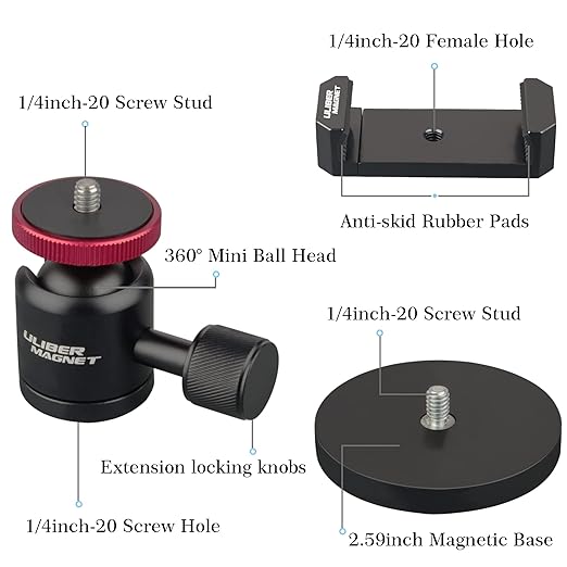 ULIBERMAGNET Magnetic Phone Mount Holder,Heavy Duty Magnetic Cell Phone Holder,360° Rotate with Mini Ball Head Compatible with Smartphone for Cars,Jeep,Boats, Motorcycles,ATV