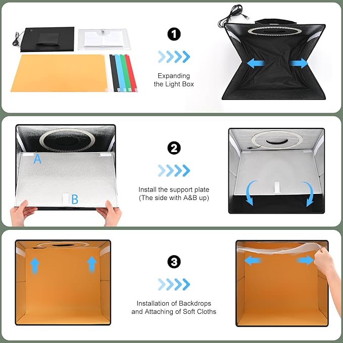 Lightdow 16"x16"x12" Photo Studio Light Box Photography with 120 LEDs (CRI>95), 6 Backdrops - Portable/Dimmable/Versatile Folding Shooting Tents for Toys/Jewelry/Watches/Cosmetics Photography