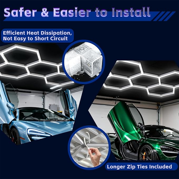 Hexagon Lights Garage LED System 5 Grid, 168W 20160LM Super Bright Hexagon Garage Lights for Workshop, Car Detailing, Basement, Warehouse, Gym – Easy Install Honeycomb Design