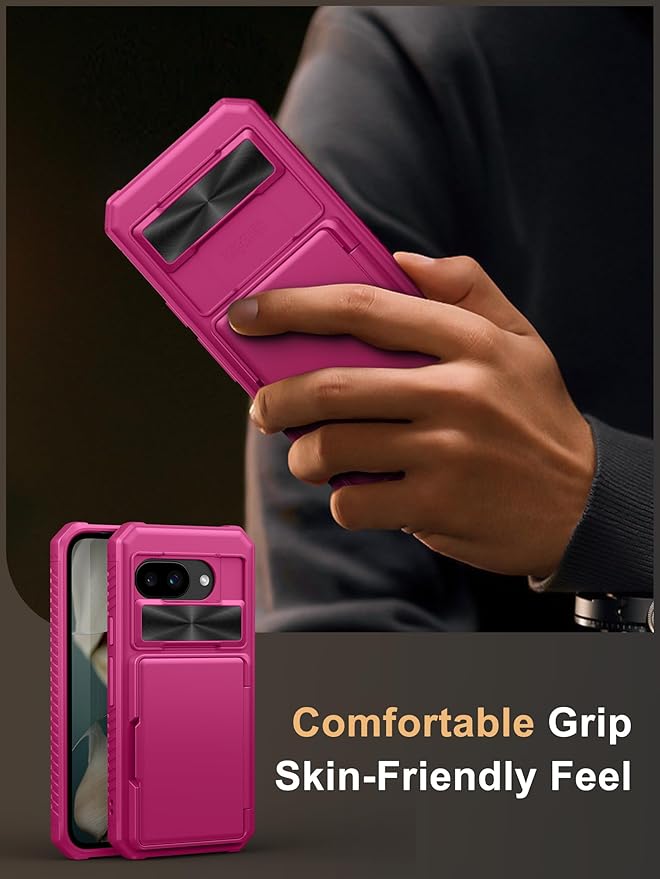 Vihibii for Google Pixel 9a Wallet Case with Card Holder (4 Cards), [RFID Blocking] & Slide Camera Lens Cover & Raised Edges Protect Screen, Shockproof Case for Google Pixel 9a 2025, Hot Pink