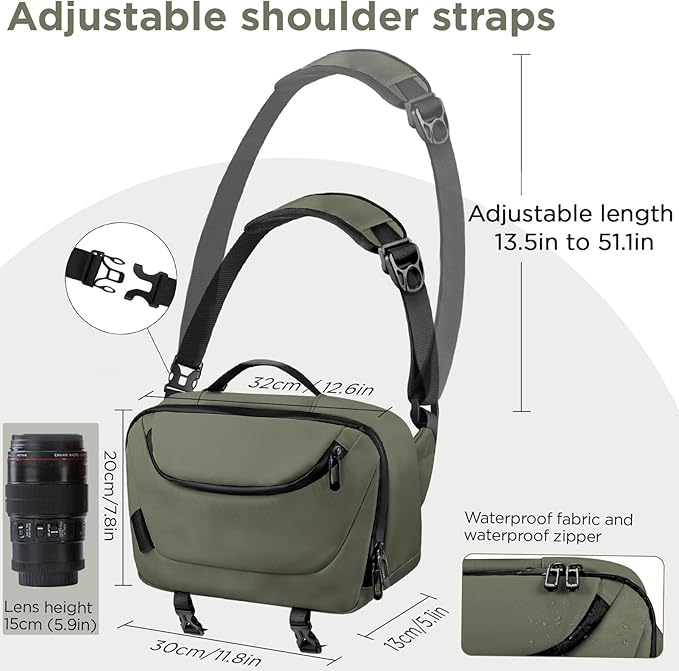 TAAOKA Camera Sling Bag,Travel Waterproof Camera Case with Tripod Holder,Lightweight DSLR/SLR/Mirrorless Small Camera Bags Crossbody for photographers (Dark Green)
