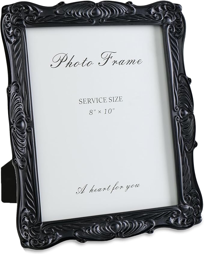 Cuspin 8x10 Picture Frame Black Vintage Frames, Gothic Style Handcrafted Resin Frame with Exquisite Carved Details & Glass Front, Victorian Gothic Wall Decor for Tabletop or Wall Display