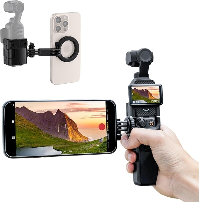 JJC Pocket 3 Magnetic Phone Holder for DJI Osmo Pocket 3 & Xtra Muse Accessories, Detachable Expansion Adapter Compatible with Magsafe Cell Phones/Case, Folding 2-Fingers for Tripod & Extension Rod