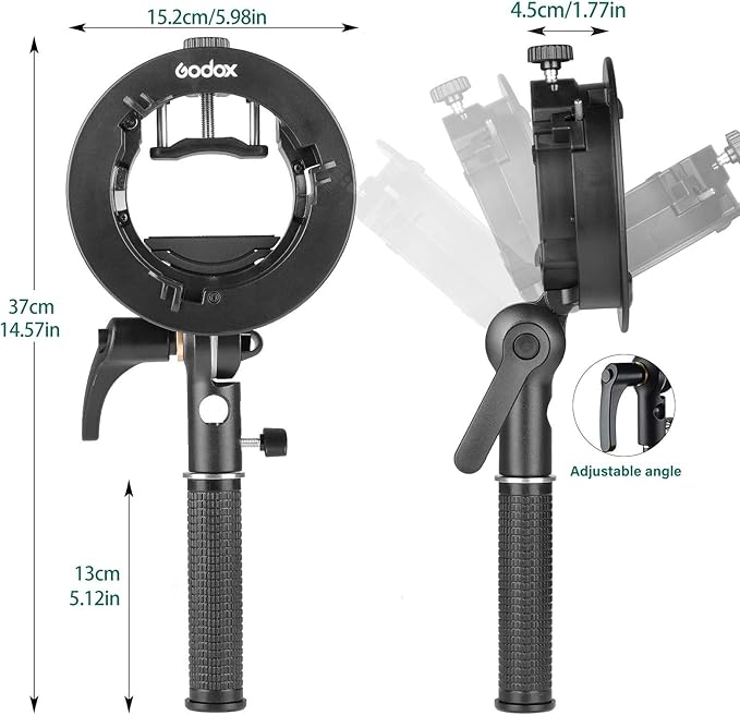 GODOX S2 Speedlite Bracket Bowens Mount Holder + Cold Shoe Flash Mount for Godox V1 Series, AD200Pro, AD200, AD400Pro, V860II Series, TT350 TT685 TT600 Series Flash