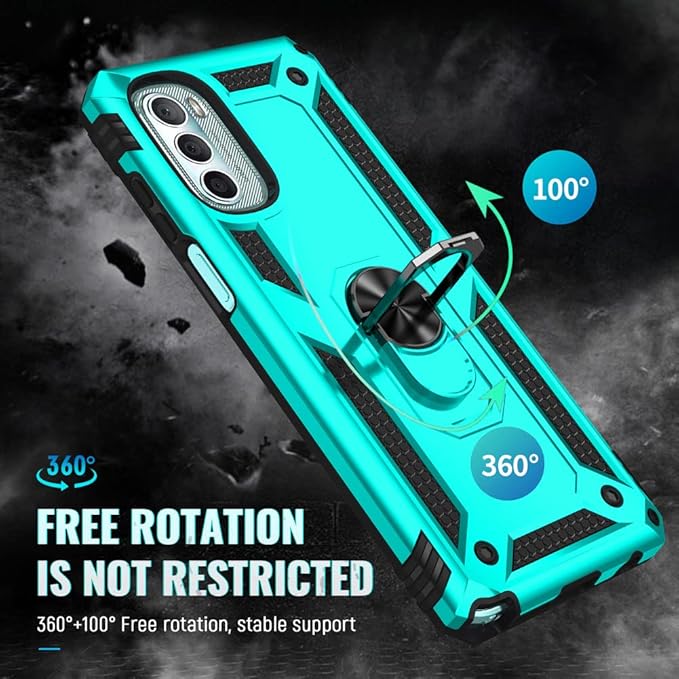 Androgate Compatible with Motorola Moto G Stylus 2022 4G Case with HD Screen Protector, Military-Grade Metal Ring Kickstand 15ft Drop Tested Shockproof Cover Case for Moto G Stylus 4G 2022, Teal