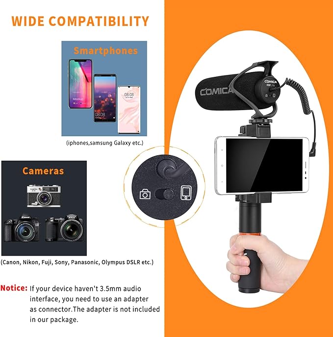 COMICA CVM-V30 LITE Video Microphone,Super-Cardioid Condenser On-Camera Shotgun Microphone for Canon Nikon Sony Panasonic DSLR Cameras,Mic for iPhone Android Smartphone with 3.5mm Jack(Black)