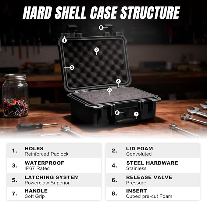 13.6X11.4X6 Inch Hard Case, Portable Weather Waterproof Protective Camera Case with Customizable Foam, Foam Case Fit Use of Drones, Camera, Equipments, Black,upgraded
