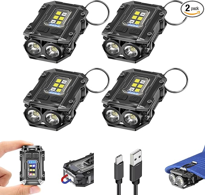 4PACK EDC Keychain Flashlight - Super Bright Mini Keychain Light with Hat Clip, Magnetic Base, Rechargeable Small Pocket Flash Lights for Emergency,Outdoor Activities,Walking Dog