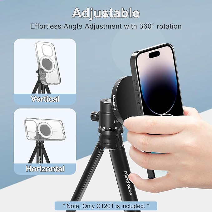 MINIFOCUS Magsafe Tripod Adapter, Magnetic Phone Tripod Mount Adapter with 1/4" Holes, Compatible with MagSafe Sticker for iPhone 17/16/15/14/13/12 Pro/Pro Max/Mini & More Phone