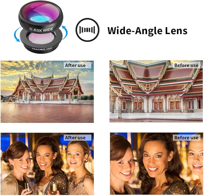 APEXEL 4 in 1 Phone Photography Kit, 18X Telephoto Lens, 198° Fisheye Lens, 15X Macro Lens, 0.63X Wide Angle Lens, Set with Flexible Phone Tripod, for iPhone Samsung Pixel