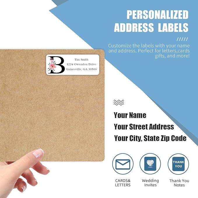 Address Labels Personalized Return Address Labels, 2.6" x 1" Monogram Custom Mailing Label for Envelopes (30-1200) Customized Self Adhesive Stickers Printable Mail Envelope Adress Label, White