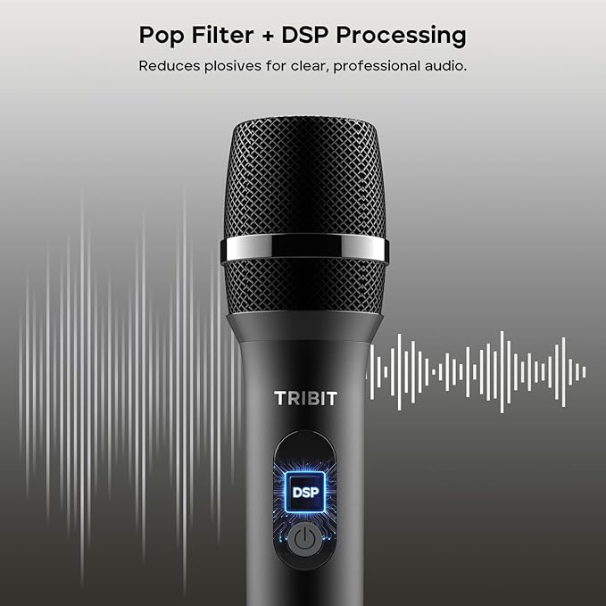 Tribit Wireless Microphone, Dual Handheld Cordless Dynamic Mic System with 2.4GHz Rechargeable Receiver, 40H Battery Life, Plug and Play for Karaoke, Party, Wedding, DJ, Church, Speech, Meeting