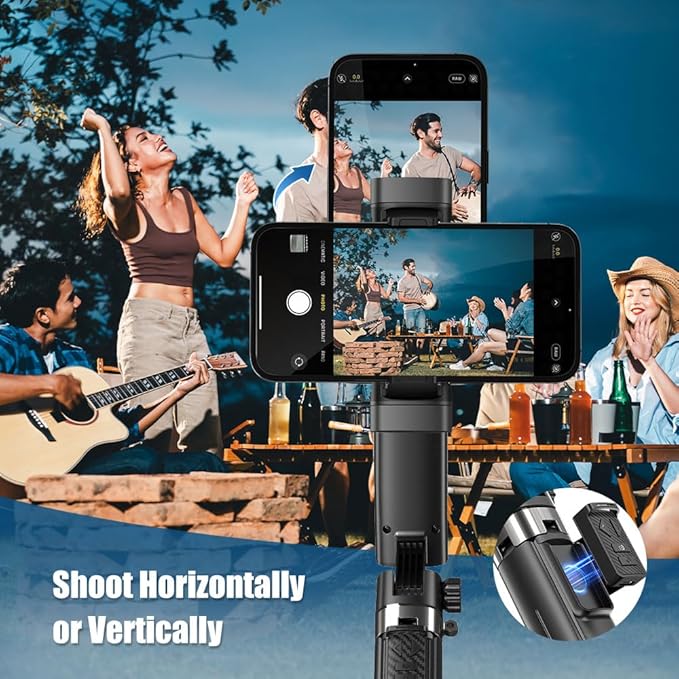 Smartphone Gimbal Stabilizer with Remote Control, Selfie Stick & Tripod, One-Touch Horizontal/Vertical Switch & 360° Automatic Rotation, Compatible with iPhone and Android