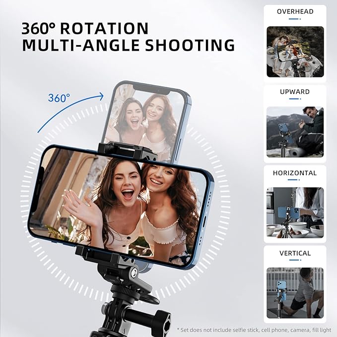 TELESIN Phone Tripod Mount Holder Adapter Clip, Adjustable Cell Phone Stand Holder with Cold Shoe, Phone Clamp Video Recording Rig Bracket for iPhone 15 14 13 12 11 Android Samsung Galaxy Accessories