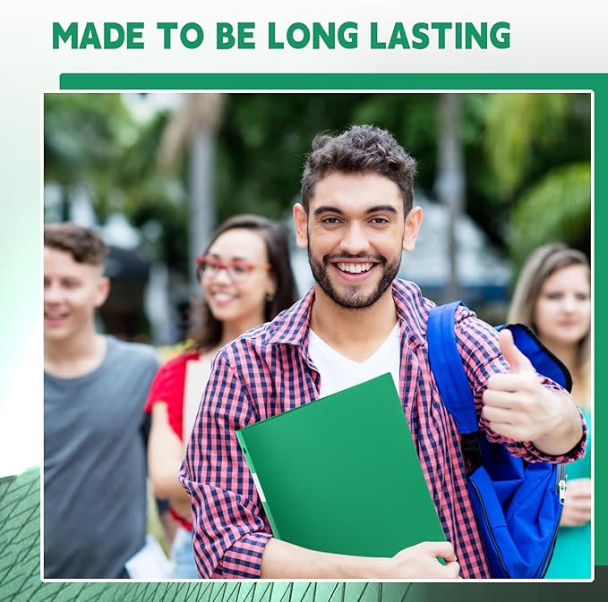 Henoyso 48 Pcs 3 Ring Binder 1/2'' Round Fits Letter Size 8.5'' x 11'' Paper Plastic Flexible Binder Holds 140 Sheets with 1 Pockets Versatile Organizer for Home Office School (Green)
