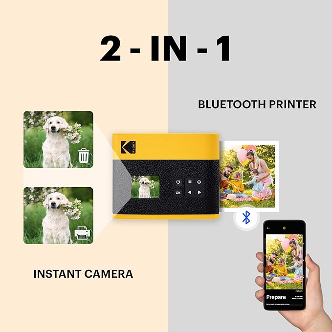 KODAK Mini Shot 3 ERA 4PASS 2-in-1 Instant Camera and Photo Printer (Yellow, Camera + Initial 8 Sheets + 60 Sheets)