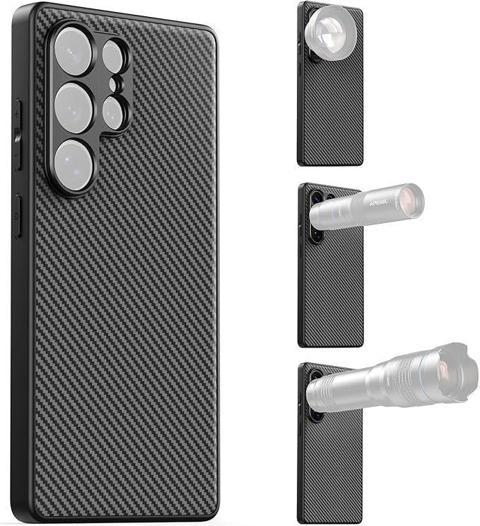 APEXEL 17mm Thread Lens Phone Case Compatible for Samsung S25 Ultra, Compatible with All Telephoto & Macro Lenses, Durable Protective Cover Black