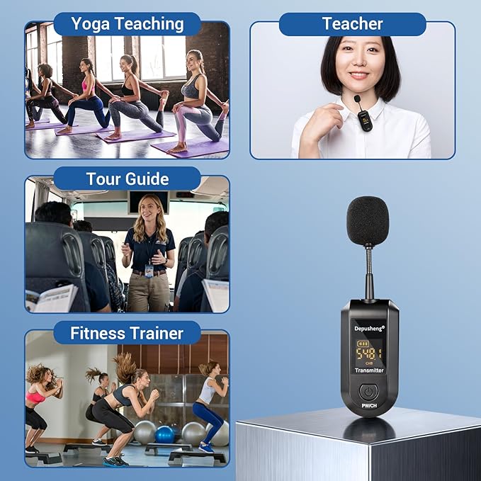 Depusheng 2.4G Wireless Microphone Headset,Lavalier and Handheld Mic 160ft Range,with 1/8''&1/4'' Plug for PA System,Voice Amplifier (lavalier Microphone)