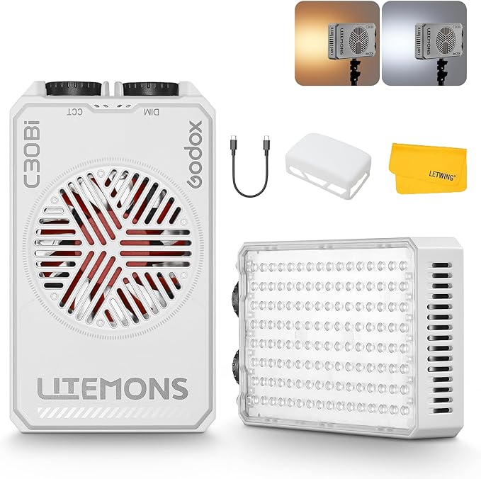 Godox C30Bi Bi-Color On Camera Video Light 30W, 2800K~6500K, Portable Camera Light for Photography & Video, Ultra Brightness, TLCI96+, Pocket LED Video Light Panel, LED DSLR Lighting for YouTube