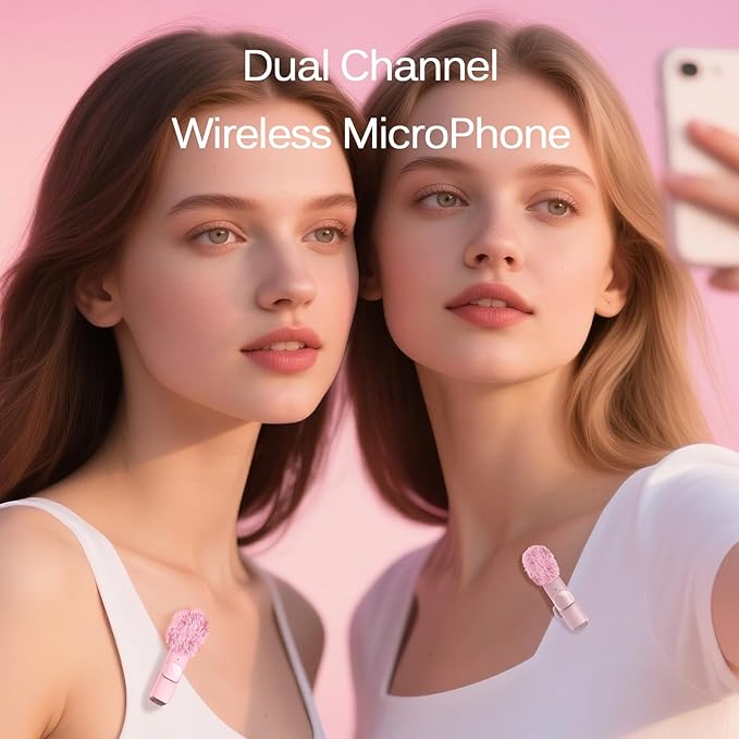 Wireless Lavalier Lapel Microphone for iPhone, iPad, mini Video Recording Mic for Interview Video Podcast Vlog YouTube & Livestream, Noise Reduction, Plug & Play (Pink)