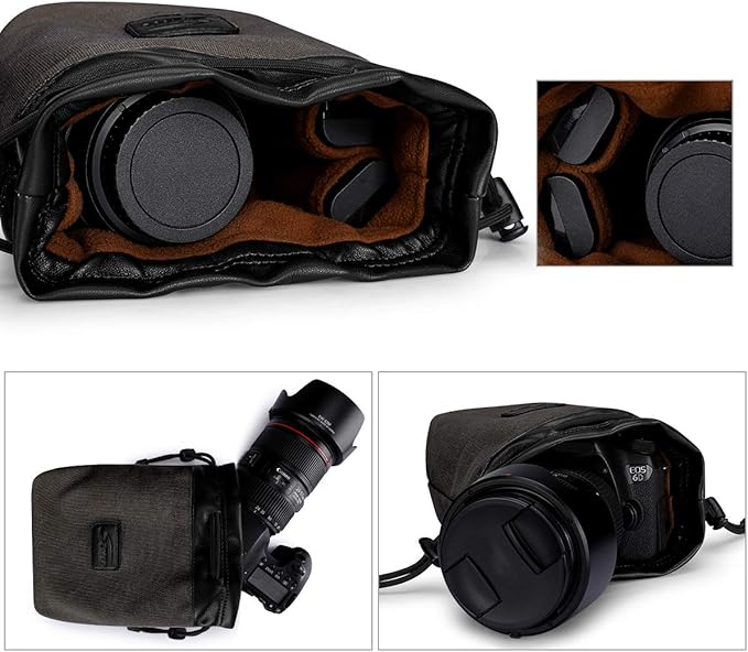 S-ZONE Soft Camera Bag DSLR Insert Handbag Drawstring Lens Case Compatible with Canon Nikon Sony