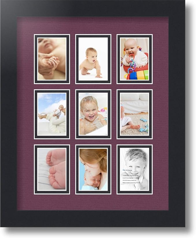 Art to Frames Double-Multimat-78-815/89-FRBW26079 Collage Photo Frame Double Mat with 9-2x3 Openings and Satin Black Frame
