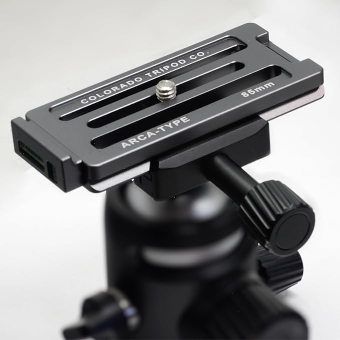 Breakthrough Photography 85mm Universal Arca Swiss Quick Release Plate for Tripod Ball Head with Hand-Adjustable Stainless Steel Screw & Removable Rear Stopper - Gunmetal Color