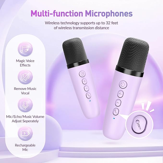 Karaoke Machine for Kids Adults, Karaoke Toys Gifts for Girls Boys, Portable Bluetooth Speaker with Wireless Microphone, Birthday Gifts for Girls Boys Ages 4, 5, 6, 7, 8, 9, 10, 12+ Years Old