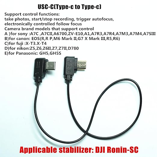 DYTDIEYINGTU for DJI Ronin -sc Multi-Function Camera Control Cable USB C Stabilizer Release Connection Cable for Sony A7C/A7CII/ZV-E10/E10II/A6700 Z6 Z7 EOS R/RP(Ronin SC -Type c)