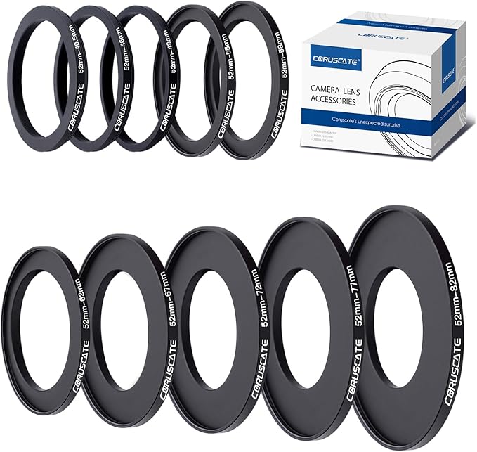 10Pcs 52mm Filter Ring Adapter Set,Metal Step-Up Ring+Step-Down Ring for All Brands UV ND CPL (52-40.5mm,52-46mm,52-49mm,52-55mm,52-58mm,52-62mm,52-67mm,52-72mm,52-77mm,52-82mm)