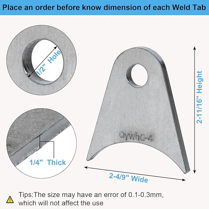 Weld on Tabs, Steel shock mounts, Universal Weld on Tabs Axle Mount with a 1/2" Hole. 2-11/16" Height, 2-4/9" Wide, 1/4" Thick Pack Of 4 Tabs Steel Mounting Bracket OywhC-4
