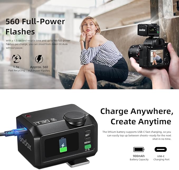 Godox iT30Pro-F Pocket TTL Flash for Fujifilm Camera: 2.4G Wireless + Touchscreen (Equivalent to Built-in X3 Trigger), Li-ion Battery, HSS 1/8000s, 560 Flashes, Built-in Diffuser for Portrait