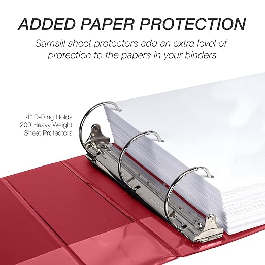 Samsill Durable 4 Inch Binder, Made in The USA, Locking D Ring Binder, Customizable Clear View Cover, Red, 6-Pack, Holds 775 Pages
