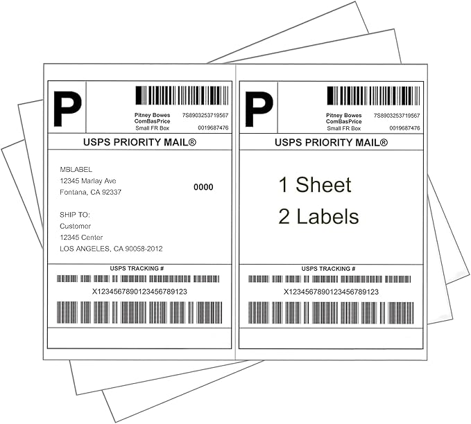 Half Sheet Shipping Labels, 8.5" x 5.5" Address Labels, Half Sheet Self Adhesive Mailing Labels for Laser & Inkjet Printers (100 Sheets, 200 Labels)