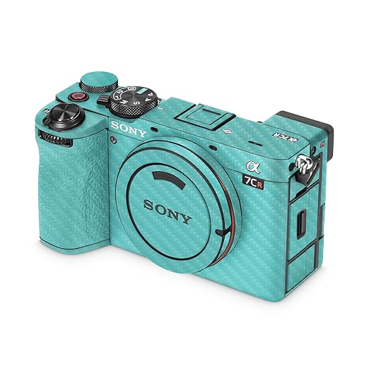 Carbon Fiber Camera Skin Compatible with Sony Alpha 7CR Camera (2023) - Solid Turquoise - Premium 3M Vinyl Protective Wrap Decal Cover - Easy to Apply | Crafted in The USA by MightySkins