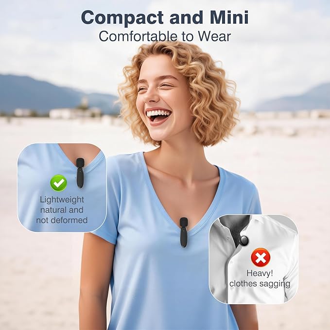 Wireless Microphone for iPhone, Dual Mini Microphones with AI Noise Cancelling & USB-C/Lightning Receiver, for Streaming YouTube Vlog Interview Podcast