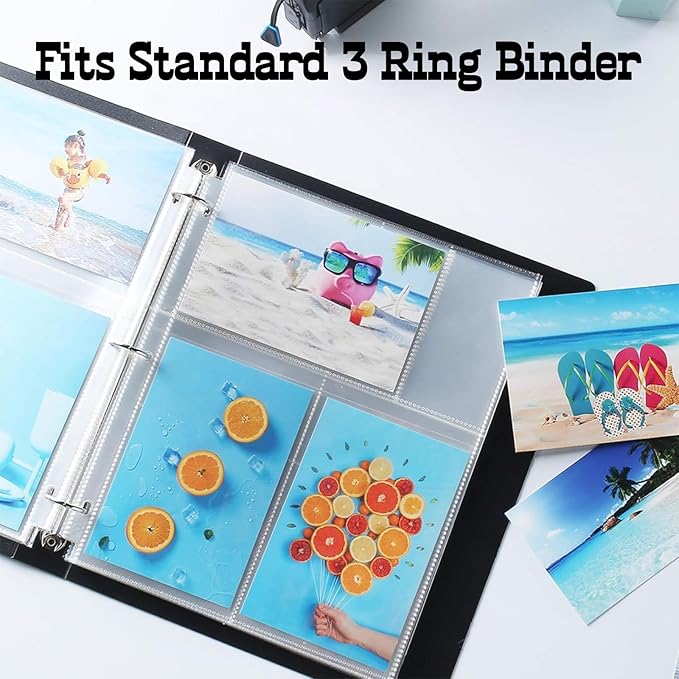 100 Pack 4x6 Photo Sleeves for 3 Ring Binder-for 600 Photos, Clear Photo Album Refill Pages, Acid Free Plastic Archival Photo Protector Sleeves, Photo Pages Sheets for 3 Ring Binder 9x11