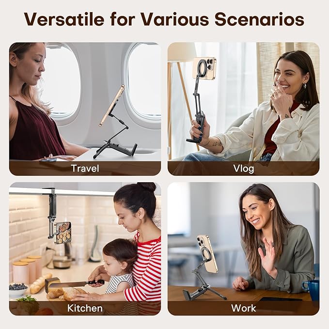 OMOTON [2 Pack] 360°Rotating for MagSafe Tripod, Adjustable Aluminum Magnetic Phone Tripod for iPhone 17/16/15/14 Pro Max Air, Foldable Cell Selfie Stick Fits Vlog, Gym, Travel Essentials