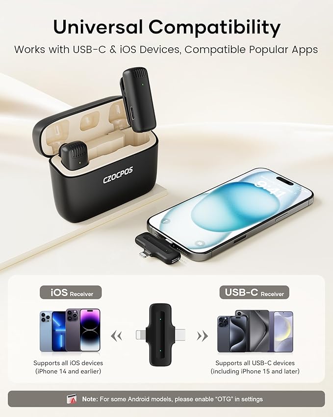 Wireless Lavalier Microphone for iPhone iPad Android with Charging Case,Lapel Mic with Noise Reduction,36H Battery Life, 135ft Range, Mini Microphone for Video Recording,YouTube,Vlog,Live Streaming