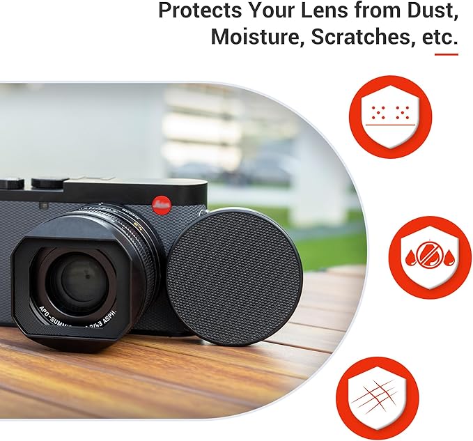 Metal Lens Cap Cover Protector for Leica Q3 43 Q3 Q Q-P QP Camera with PU Leather on Surface & Microfiber Fabric Interior Anti-Scratch Dustproof Protective Lens Cap Accessories for Q3 43 Q QP