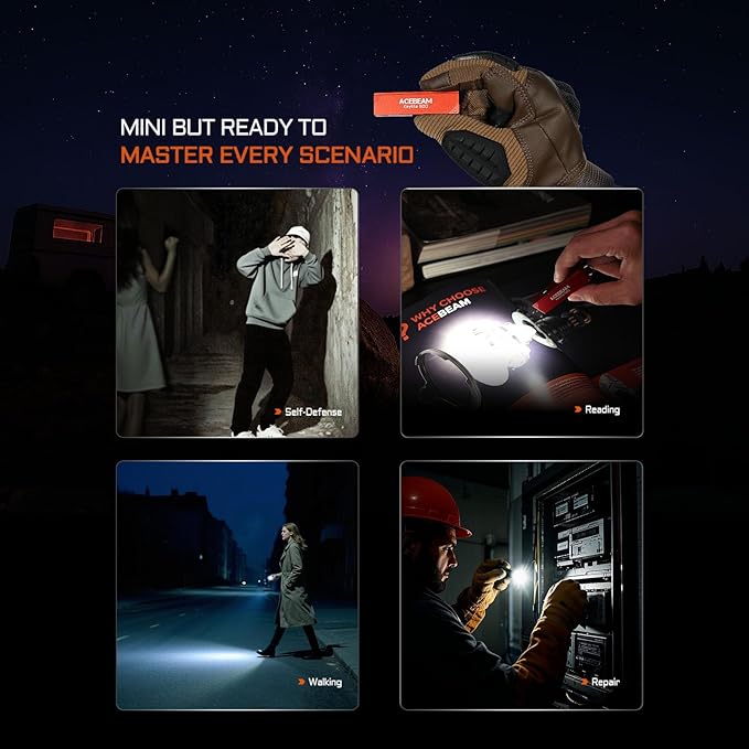 ACEBEAM Keylite 500 High Lumens Keychain Flashlight Rechargeable, Ultra-Compact Flat Pocket EDC Flashlight with Dual LEDs, 6 Modes, Type-C Charging, Small MINI Flash Light for Emergency, Home, Outdoor