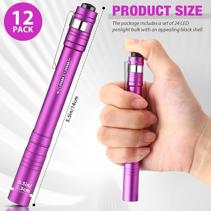 12 Pack LED Penlight Bulk, Pocket Flashlight with Clip, Aluminum Pen Flashlights Mini Pen Light for Nurses Hospital Outdoor Camping Emergency Hiking(Colorful)