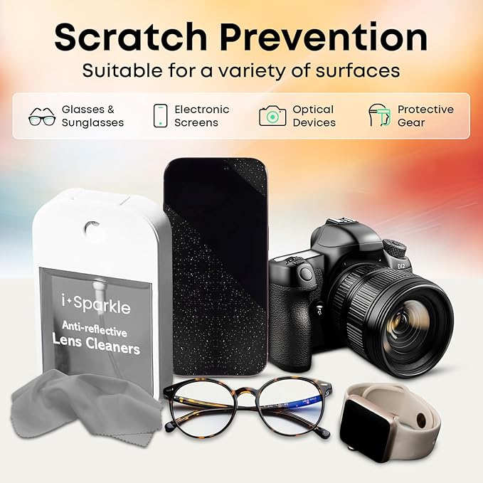 I-Sparkle Anti-Reflective Lens Cleaner Spray kit | (2x) 1.35oz Glasses Cleaner Spray + (2x) Microfiber Cloth for Eyeglasses, Sunglasses, Lenses, Screens and Camera Cleaning Kit (4 Piece Set)