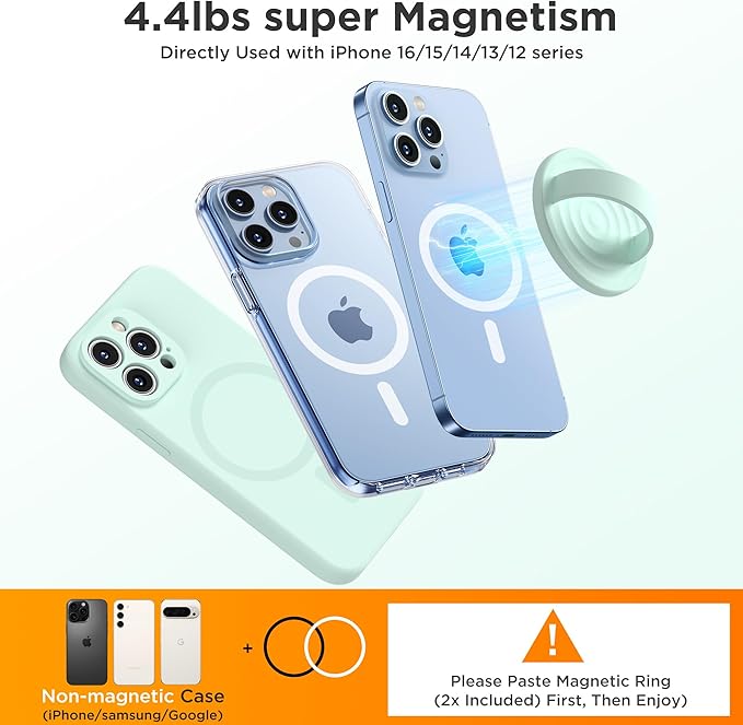 Upgraded Magnetic Phone Grip, Liquid Silicone Soft and Portable, Removable Finger Loop Ring Grip Holder for iPhone, Strong Magnetic Attraction, Compatible with MagSafe Phone Case, Mint Green