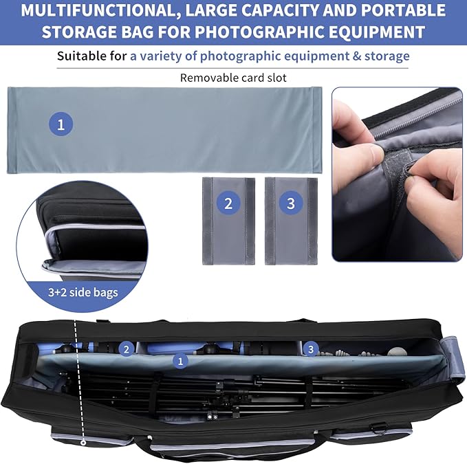 Tripod Carrying Case, 50.8" Heavy Duty Tripod Bag with Padded Divider Light Stand Bag Dual Zipper Photo Studio Equipment Large Carrying Bag for Monopods, Mic Stand, Tent Pole, Boom Stands