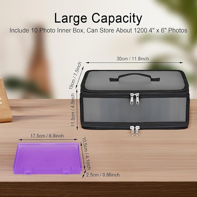 Bluedale Photo Storage Box with 10 Inner 4" x 6" Multicolour Photo Cases, Waterproof Craft Keeper with Handle, Organizer Container Box with 1 Sheet Label Sticker for Picture Seeds Craft Supplies