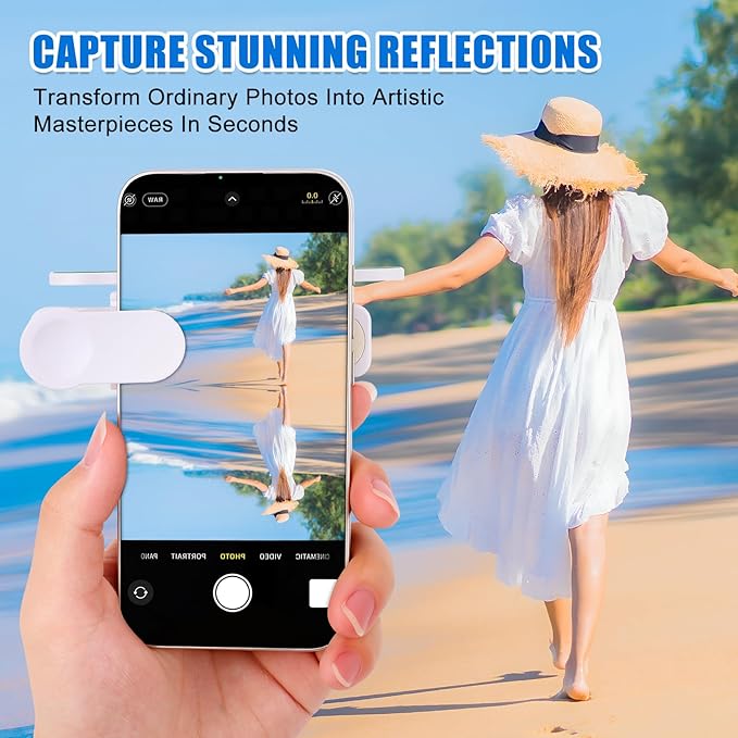 Smartphone Camera Mirror Reflection Clip Kit, Mirror Reflection Clip, Smartphone Selfie Reflector - Adjustable HD Glass Reflection Mirror, Travel Size for Creative Photography (Black)