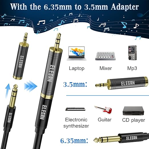 Elecan 6.35mm (1/4 Inch) TRS Male to XLR Male Cable 15 Ft, Balanced Professional Shielded Stereo Microphone Cable Cord, Gold Plated for Mixer AMP Speaker Amplifier with 6.35 to 3.5mm Adapter+Ties