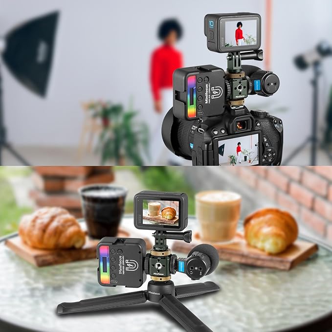 MINIFOCUS Camera Hot Shoe Extension Bracket with Quadruple Cold Shoe Mounts Adapter for Microphone LED Video Light, Aluminum Shoe Mount Holder with 1/4''&3/8'' Thread Hole and Arri-locating Hole