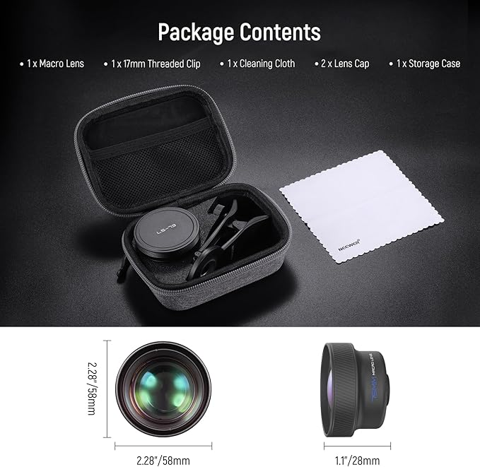 NEEWER 75mm Macro Phone Camera Lens with 17mm Threaded Lens Clip, 3X Magnification, 5 Elements in 5 Groups for Backplate, Phone Cage, Case Compatible with iPhone Samsung Android, LS-73